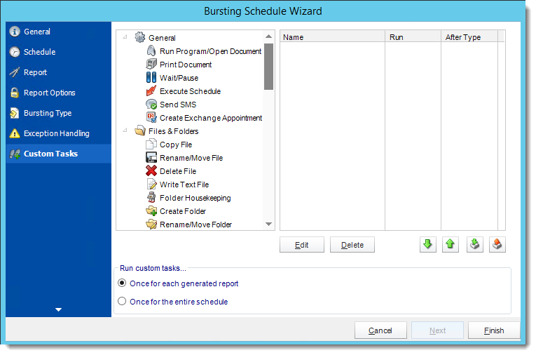 Crystal Reports: Custom Tasks Wizard in Bursting Schedule in CRD.
