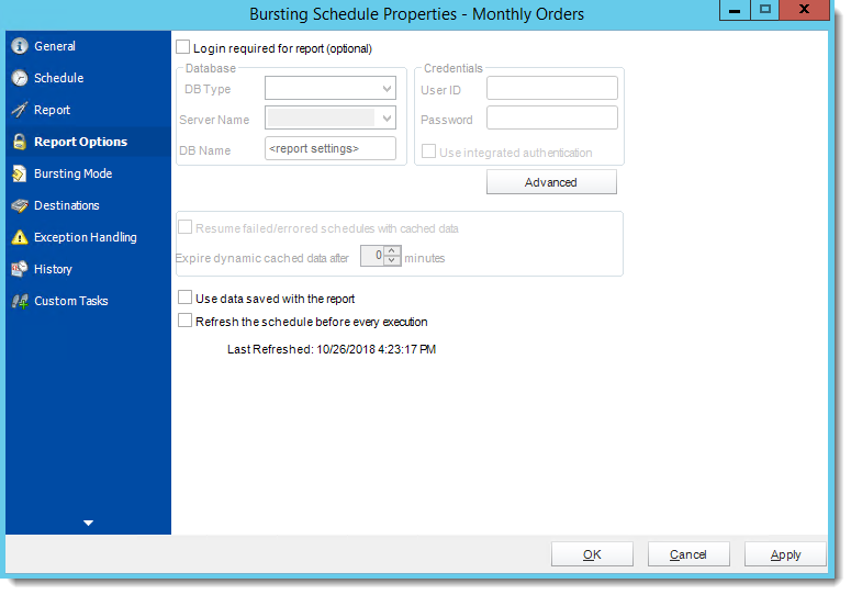 Crystal Reports: Report Options Wizard in Bursting Schedule in CRD.
