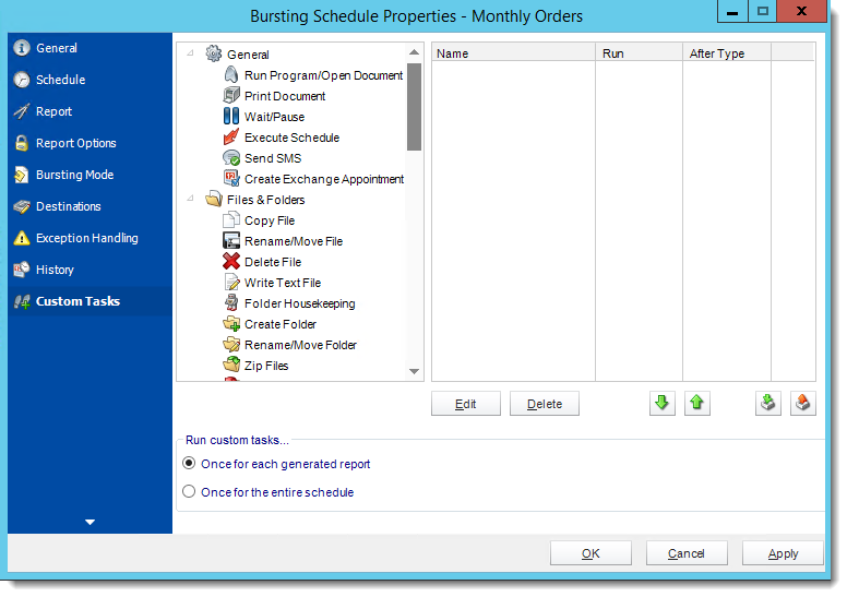 Crystal Reports: Bursting Schedule Properties Wizards in CRD.