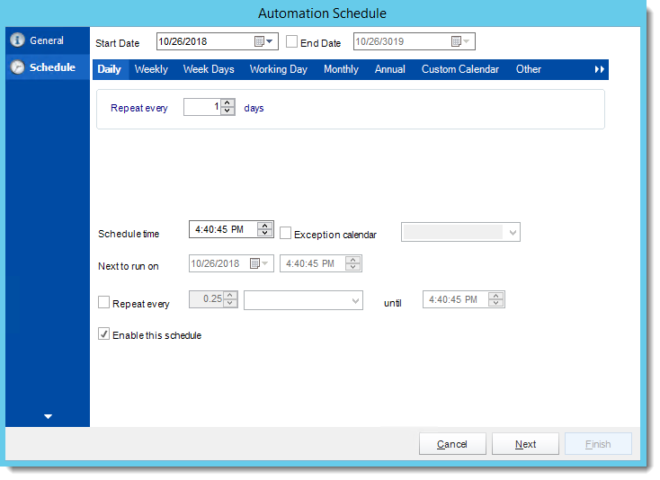 Crystal Reports: Schedule Wizard in Automation Schedule in CRD.