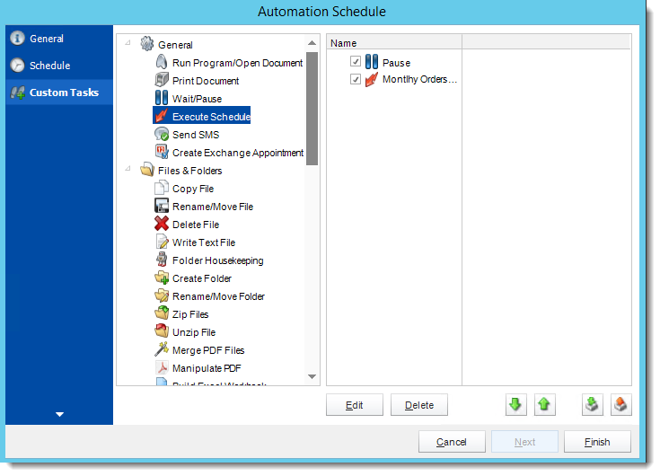 Crystal Reports: Custom Tasks Wizard in Automation Schedule in CRD.