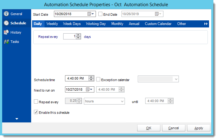 Crystal Reports: Automation Schedule Properties Wizard in CRD.