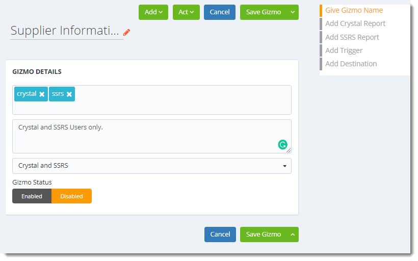 KPI's and Dashboards: Creating Gizmos in IntelliFront BI.