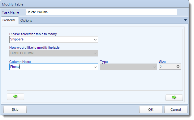 MS Access. Custom Tasks: Delete column from table in MARS.