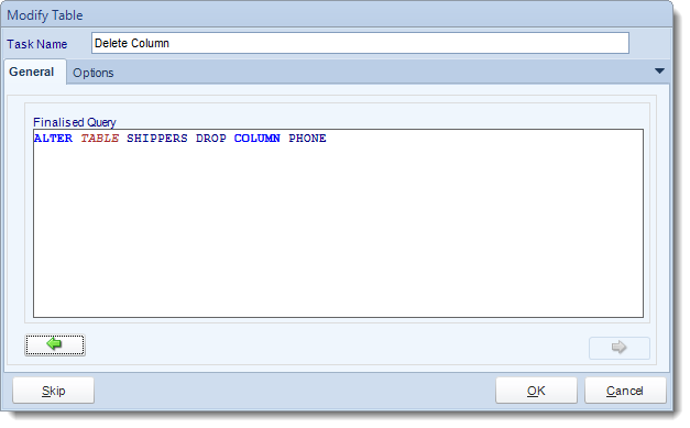 MS Access. Custom Tasks: Delete column to table in MARS.