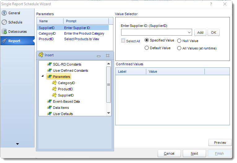 SSRS. Report Parameters Wizard in Single Report Schedule using SQL-RD.