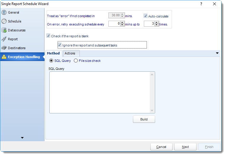 SSRS. Exception Handling Wizard in Single Report Schedule using SQL-RD.