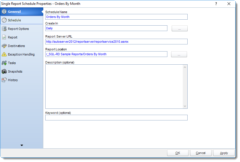 SSRS. Single Report Schedule Properties Wizard in SQL-RD
