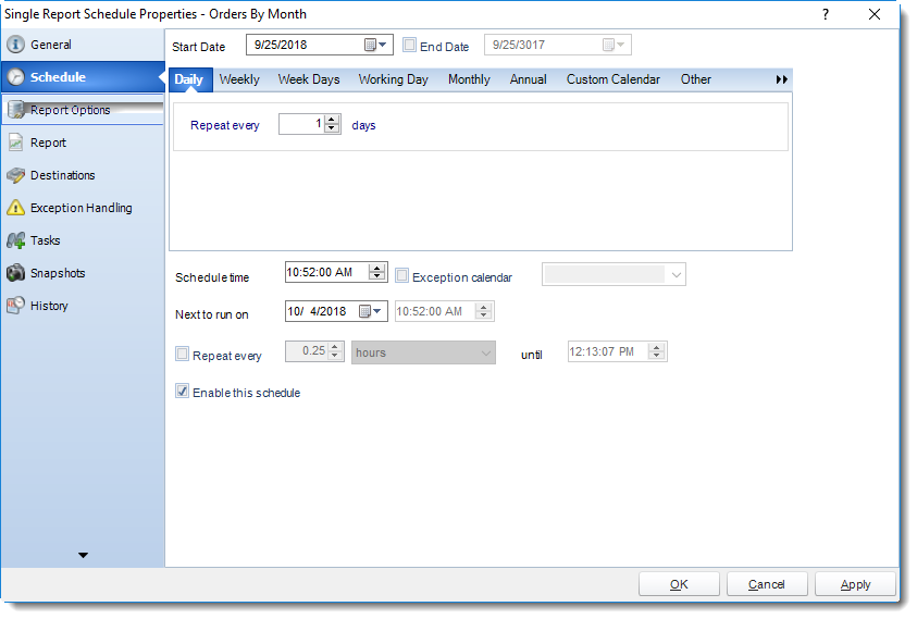 SSRS. Single Report Schedule Properties Wizard in SQL-RD
