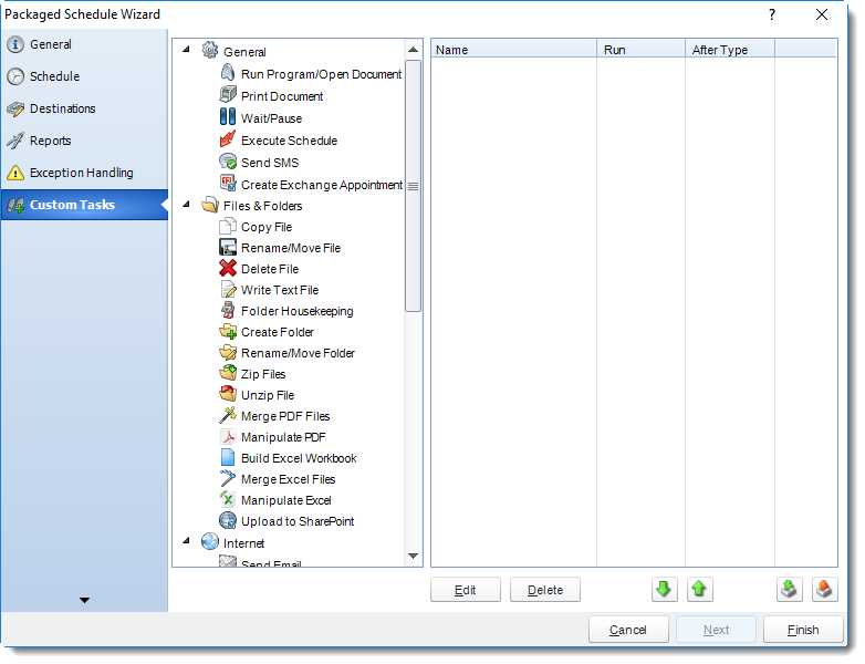 SSRS. Custom Tasks Wizard in Packaged Schedule Report Wizard in SQL-RD