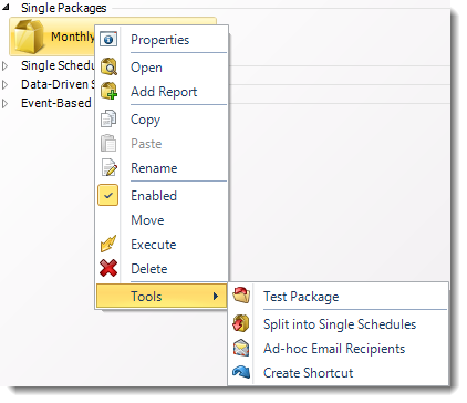 SSRS. Package Report Schedule Context Menu in SQL-RD