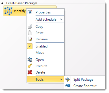 SSRS. Event Based Package Schedule Context Menu in SQL-RD