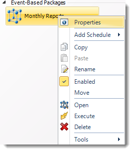 SSRS. Event Based Package Schedule Context Menu in SQL-RD