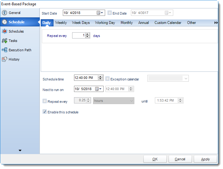 SSRS. Event Based Package Properties Wizard in SQL-RD