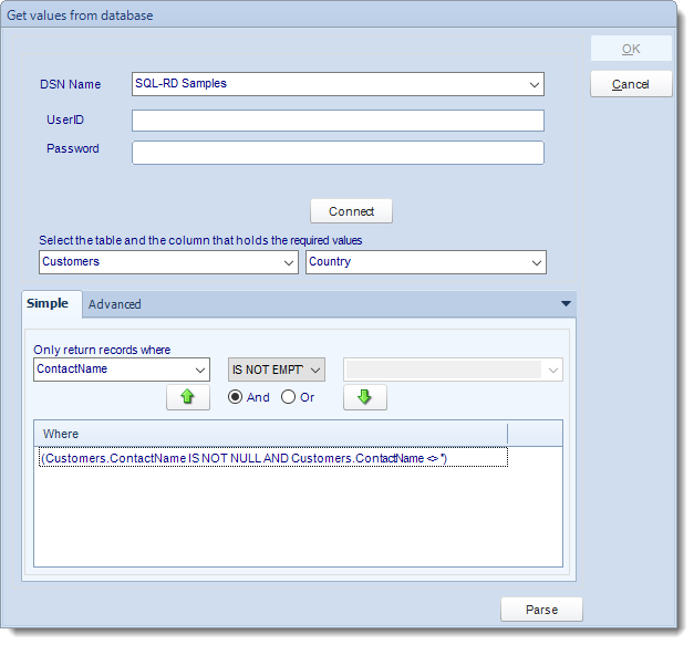 SSRS. Get Values from database interface in SQL-RD