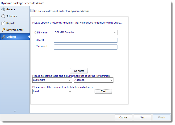 SSRS. Linking Wizard in Dynamic Package Schedule in SQL-RD