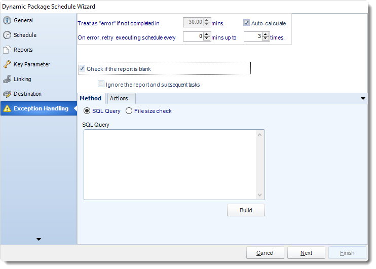 SSRS. Exception Handling Wizard in Dynamic Package Schedule in SQL-RD