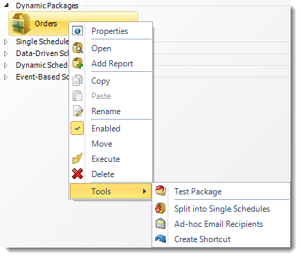 SSRS. Dynamic Package Report Schedule Context Menu in SQL-RD