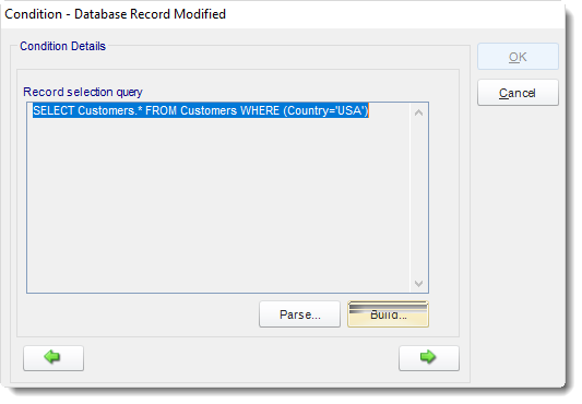 MS Access: Database Record Modified Condition in MARS.