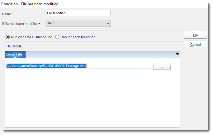 MS Access: File has been modified Condition in MARS.