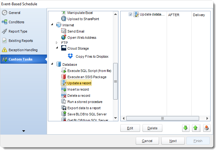 MS Access. Custom Tasks Wizard in Event Based Schedule in MARS
