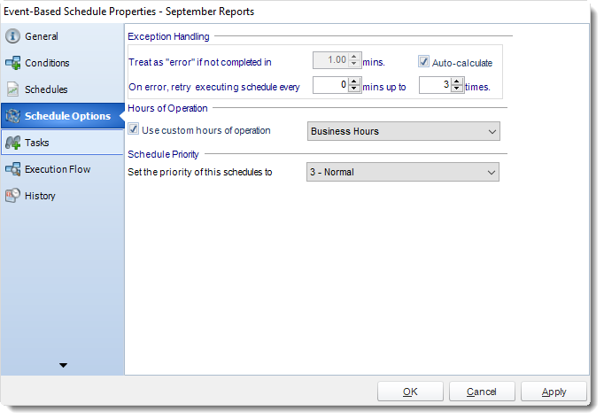 MS Access: Event Based Schedule Properties in MARS.