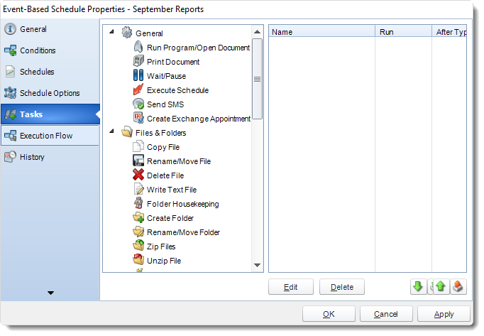 MS Access: Event Based Schedule Properties in MARS.