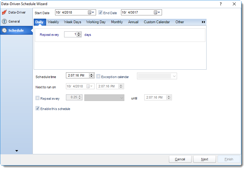 SSRS. Schedule Wizard in Data Driven Schedule in SQL-RD.