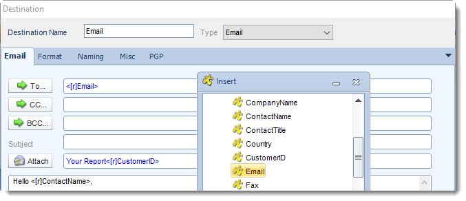 MS Access. Using Data Driven Inserts in Email Destination in MARS.