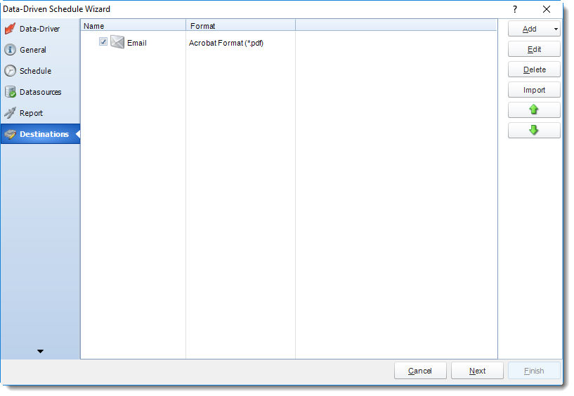 SSRS. Destinations Wizard in Data Driven Schedule in SQL-RD.