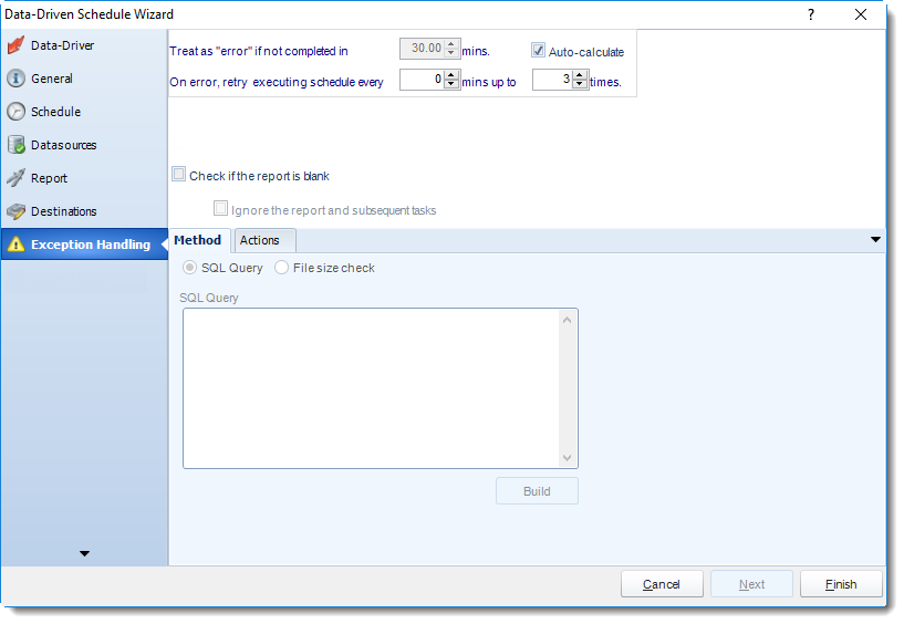 SSRS. Exception Handling Wizard in Data Driven Schedule in SQL-RD.