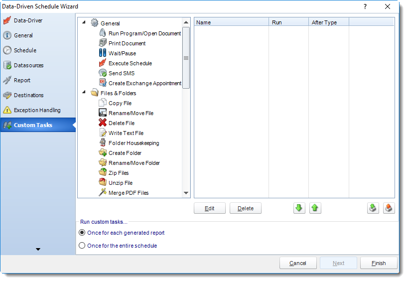 SSRS. Customs Tasks Wizard in Data Driven Schedule in SQL-RD.
