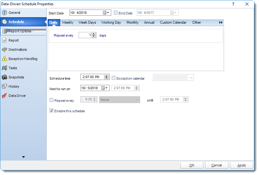 SSRS. Data Driven Schedule Properties Wizard in SQL-RD.