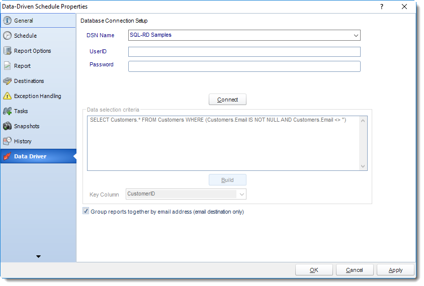 SSRS. Data Driven Schedule Properties Wizard in SQL-RD.