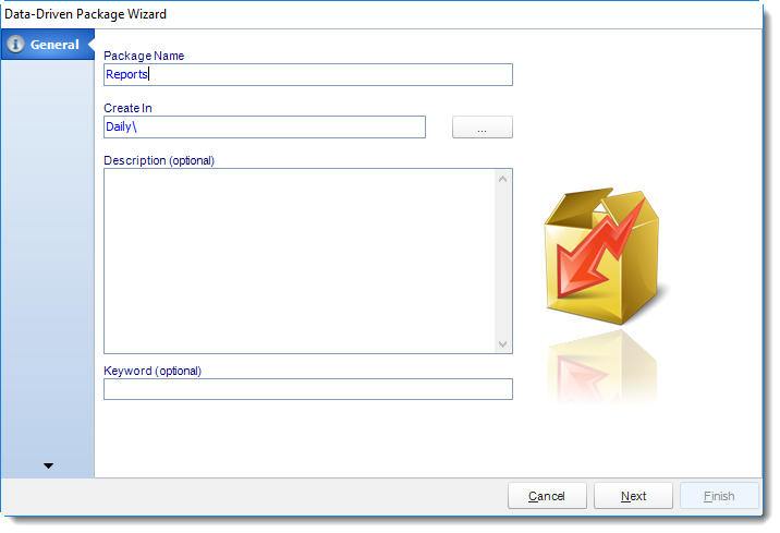 SSRS. General Wizard in Data Driven Package in SQL-RD.