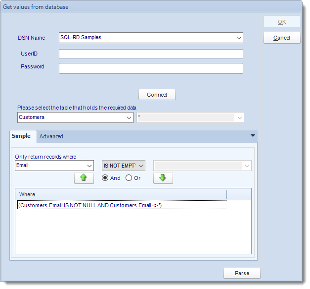 SSRS. Get values from database interface in SQL-RD.