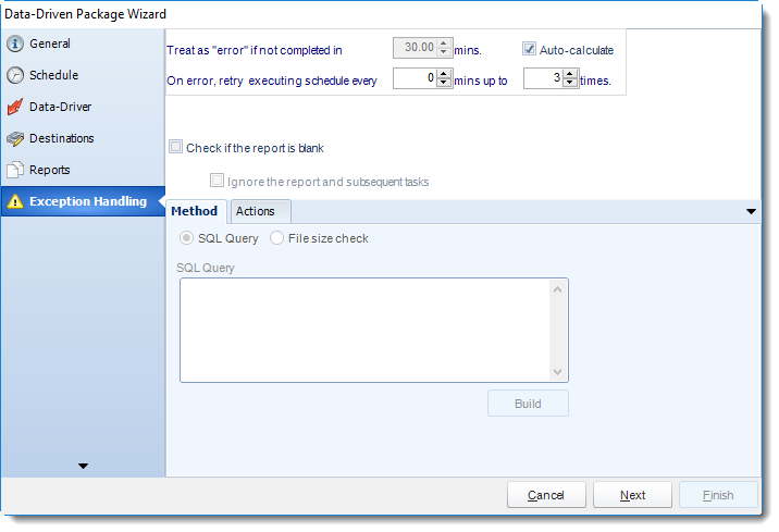 SSRS. Exception Handling Wizard in Data Driven Package in SQL-RD.