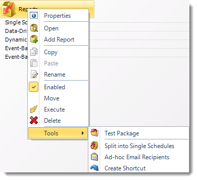 SSRS. Data Driven Package Report Schedule Context Menu in SQL-RD.