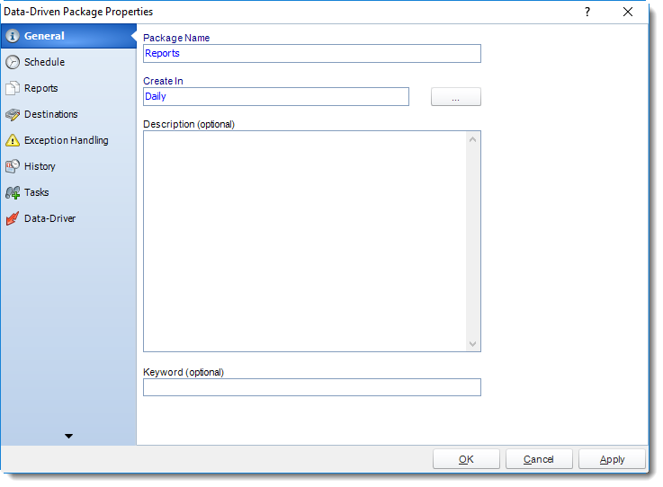 SSRS. Data Driven Packages Properties Wizard in SQL-RD.