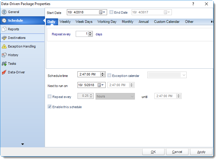 SSRS. Data Driven Packages Properties Wizard in SQL-RD.