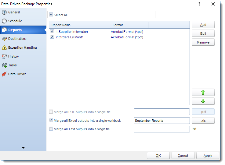 SSRS. Data Driven Packages Properties Wizard in SQL-RD.