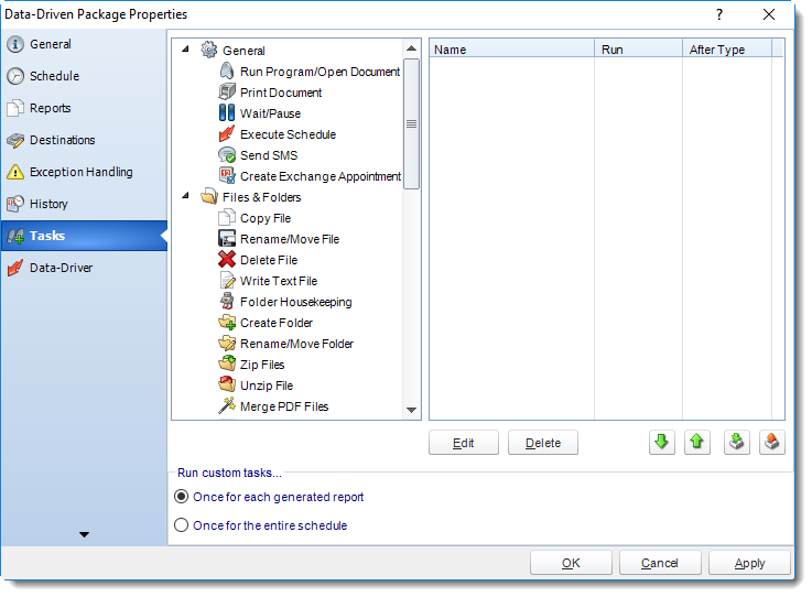 SSRS. Data Driven Packages Properties Wizard in SQL-RD.