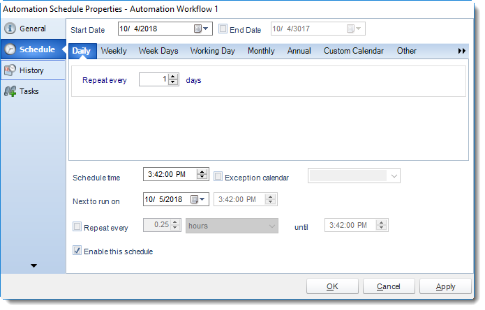 SSRS. Automation Schedule Properties Wizard in SQL-RD.