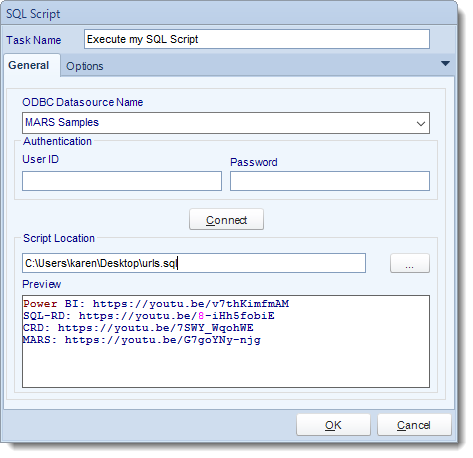 MS Access. Custom Tasks: Execute SQL Script in MARS.