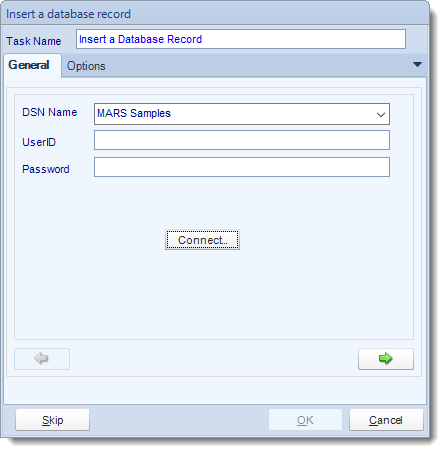 MS Access. Custom Tasks: Insert a record in MARS.