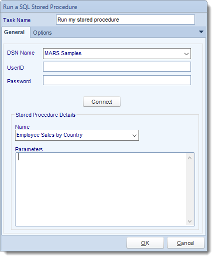 MS Access. Custom Tasks: Run a stored procedure in MARS.