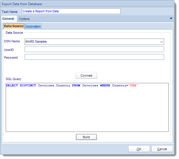 MS Access. Custom Tasks: Export data to a report in MARS.