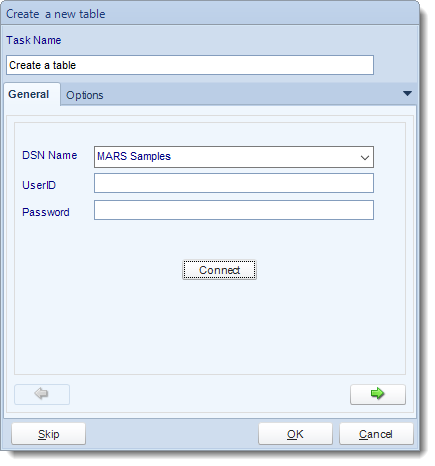 MS Access. Custom Tasks: Create table in MARS.