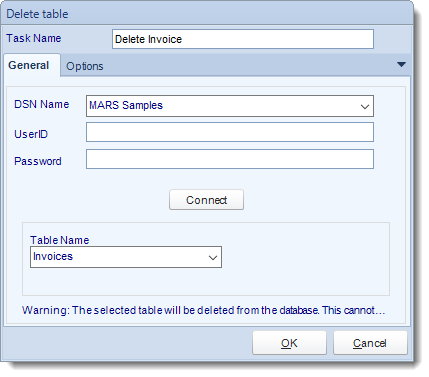 MS Access. Custom Tasks: Delete a table in MARS.