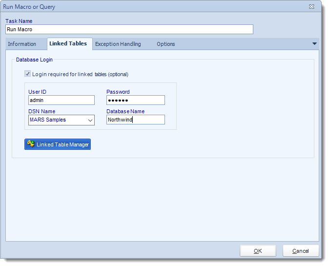 MS Access. Custom Tasks: Run Macro or Query in MARS.